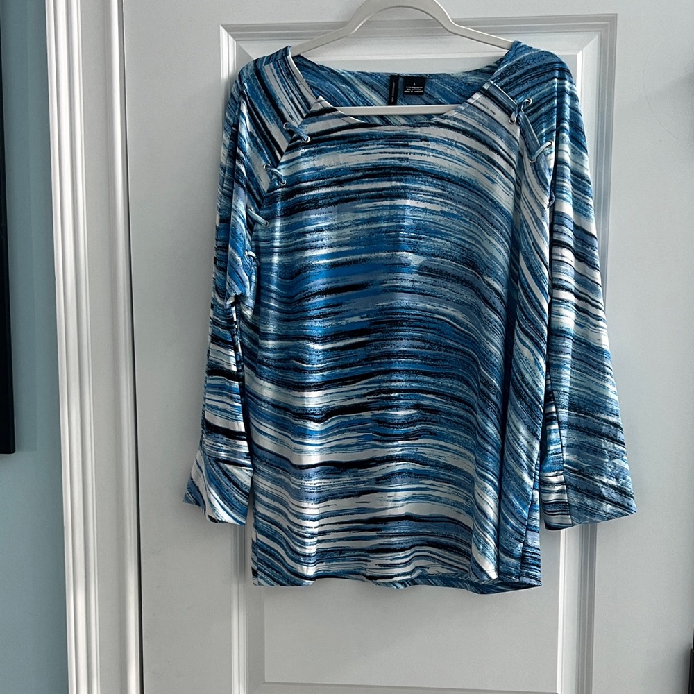 New Directions Striped Blue and White Women's Blouse